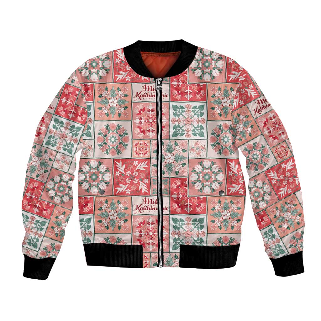 Mele Kalikimaka Hawaii Christmas Bomber Jacket Ulaula Seamless Floral Motif LT9 Unisex Red - Polynesian Pride