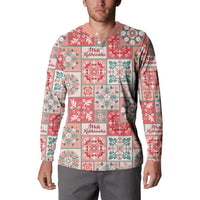 Mele Kalikimaka Hawaii Christmas Button Sweatshirt Ulaula Seamless Floral Motif - Polynesian Pride