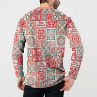 Mele Kalikimaka Hawaii Christmas Button Sweatshirt Ulaula Seamless Floral Motif - Polynesian Pride