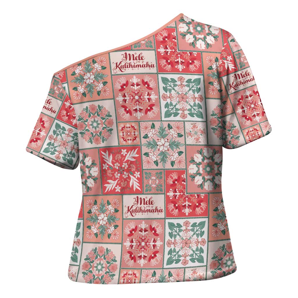 Mele Kalikimaka Hawaii Christmas Cross Shoulder Shirt Ulaula Seamless Floral Motif LT9 - Polynesian Pride