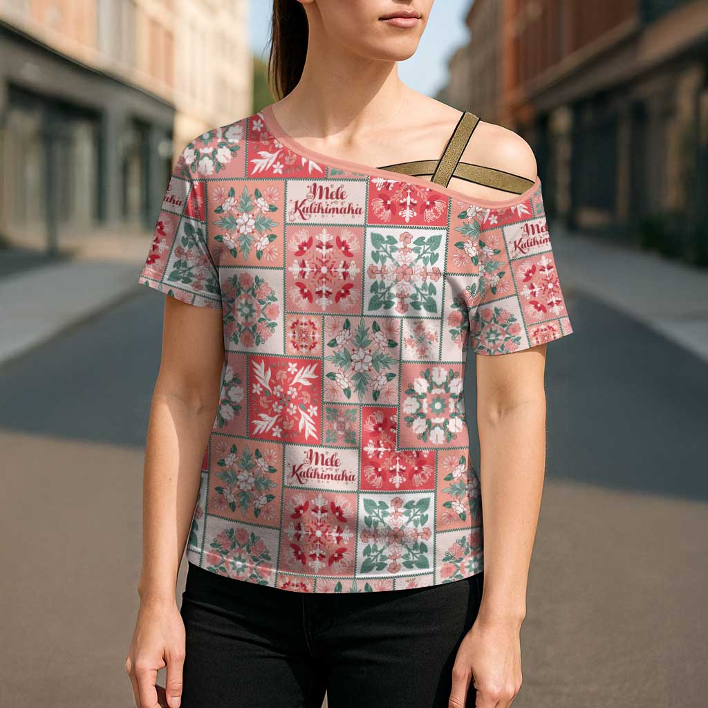 Mele Kalikimaka Hawaii Christmas Cross Shoulder Shirt Ulaula Seamless Floral Motif LT9 - Polynesian Pride