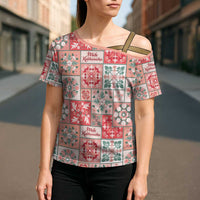 Mele Kalikimaka Hawaii Christmas Cross Shoulder Shirt Ulaula Seamless Floral Motif LT9 - Polynesian Pride