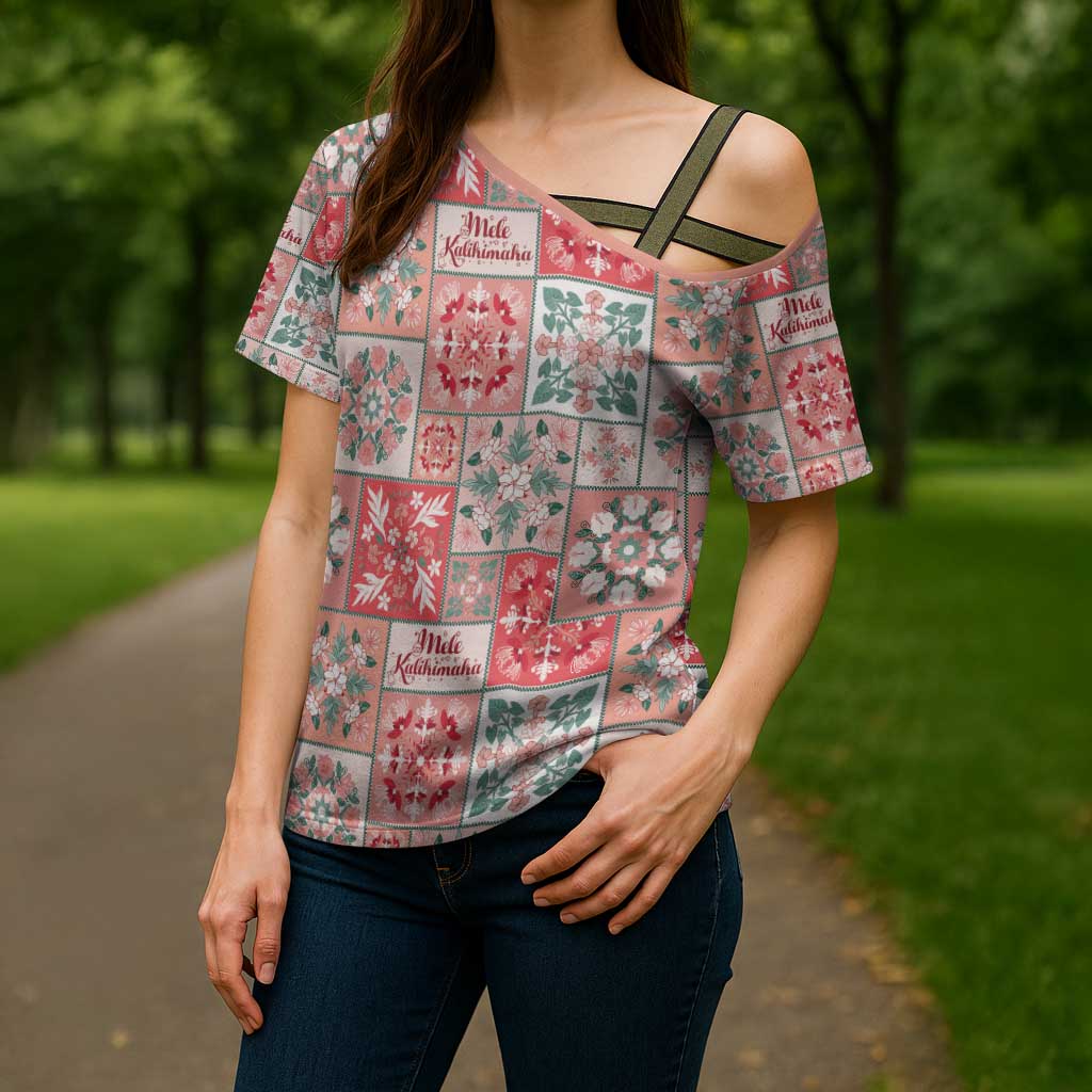 Mele Kalikimaka Hawaii Christmas Cross Shoulder Shirt Ulaula Seamless Floral Motif LT9 - Polynesian Pride