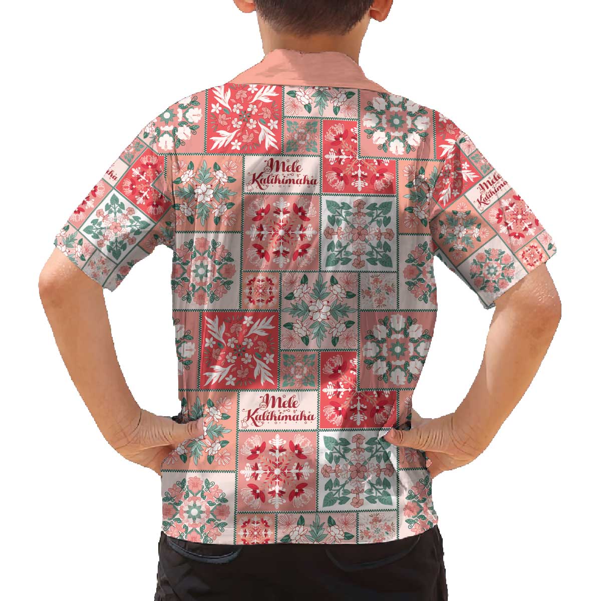 Mele Kalikimaka Hawaii Christmas Family Matching Off The Shoulder Long Sleeve Dress and Hawaiian Shirt Ulaula Seamless Floral Motif - Polynesian Pride