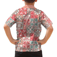 Mele Kalikimaka Hawaii Christmas Family Matching Off The Shoulder Long Sleeve Dress and Hawaiian Shirt Ulaula Seamless Floral Motif - Polynesian Pride