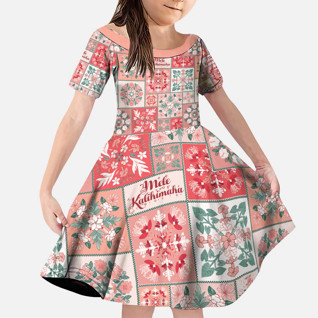 Mele Kalikimaka Hawaii Christmas Family Matching Puletasi and Hawaiian Shirt Ulaula Seamless Floral Motif LT9 Daughter's Dress Red - Polynesian Pride