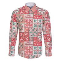 Mele Kalikimaka Hawaii Christmas Family Matching Puletasi and Hawaiian Shirt Ulaula Seamless Floral Motif LT9 Dad's Shirt - Long Sleeve Red - Polynesian Pride