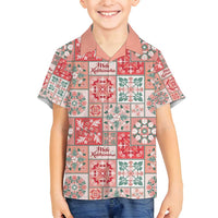 Mele Kalikimaka Hawaii Christmas Family Matching Puletasi and Hawaiian Shirt Ulaula Seamless Floral Motif LT9 Son's Shirt Red - Polynesian Pride