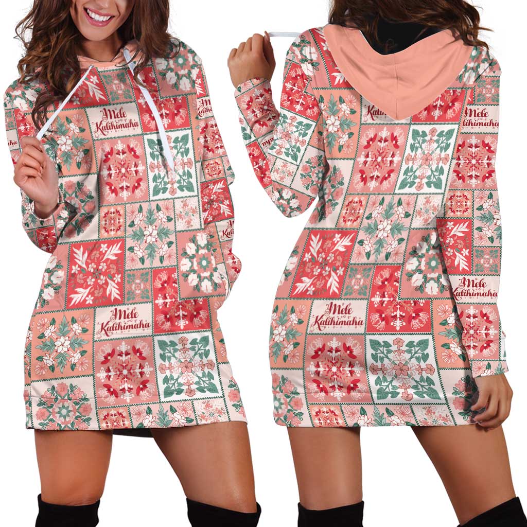 Mele Kalikimaka Hawaii Christmas Hoodie Dress Ulaula Seamless Floral Motif - Polynesian Pride