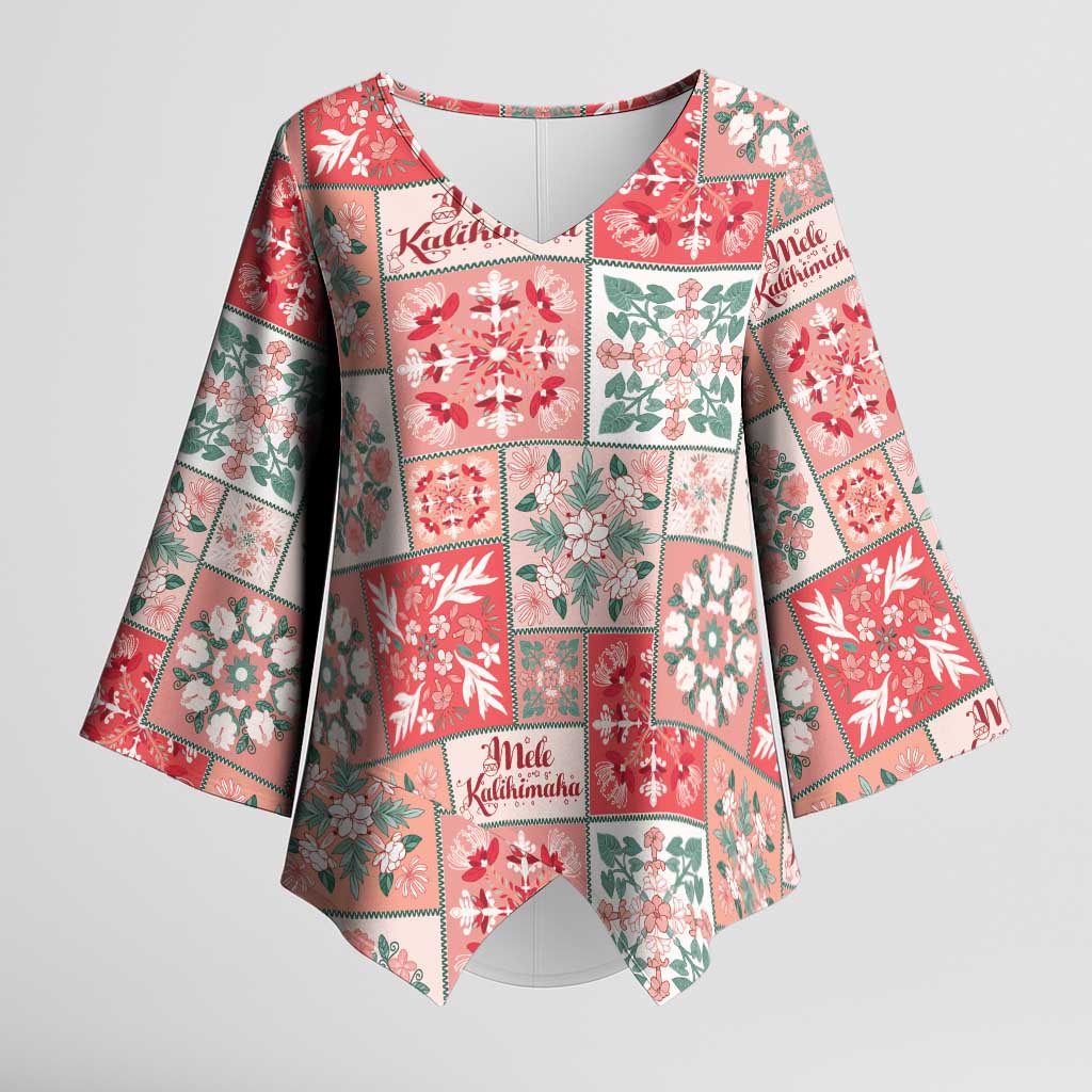 Mele Kalikimaka Hawaii Christmas Kimono Sleeve Blouse Ulaula Seamless Floral Motif LT9 Female Red - Polynesian Pride