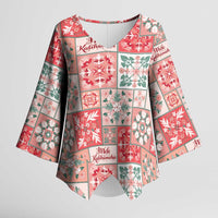 Mele Kalikimaka Hawaii Christmas Kimono Sleeve Blouse Ulaula Seamless Floral Motif LT9 Female Red - Polynesian Pride