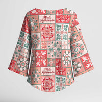 Mele Kalikimaka Hawaii Christmas Kimono Sleeve Blouse Ulaula Seamless Floral Motif LT9 - Polynesian Pride