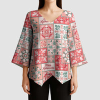 Mele Kalikimaka Hawaii Christmas Kimono Sleeve Blouse Ulaula Seamless Floral Motif LT9 - Polynesian Pride