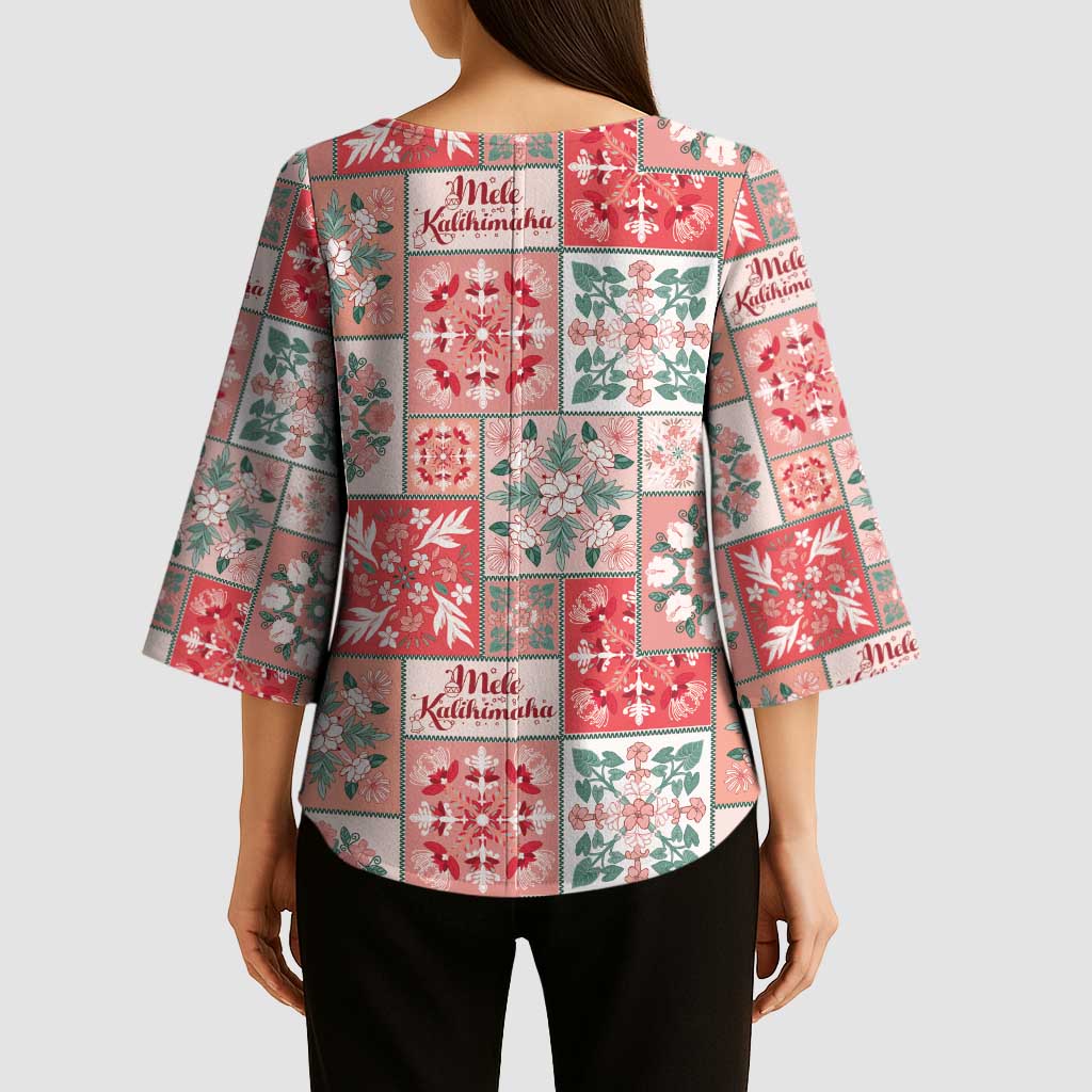 Mele Kalikimaka Hawaii Christmas Kimono Sleeve Blouse Ulaula Seamless Floral Motif LT9 - Polynesian Pride