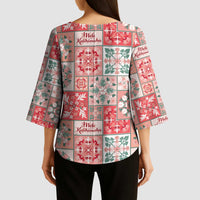 Mele Kalikimaka Hawaii Christmas Kimono Sleeve Blouse Ulaula Seamless Floral Motif LT9 - Polynesian Pride