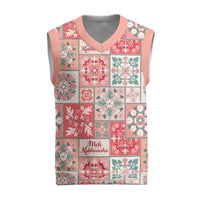 Mele Kalikimaka Hawaii Christmas Knitted V-Neck Vest Ulaula Seamless Floral Motif LT9 Red - Polynesian Pride