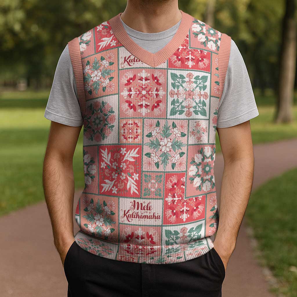 Mele Kalikimaka Hawaii Christmas Knitted V-Neck Vest Ulaula Seamless Floral Motif LT9 - Polynesian Pride