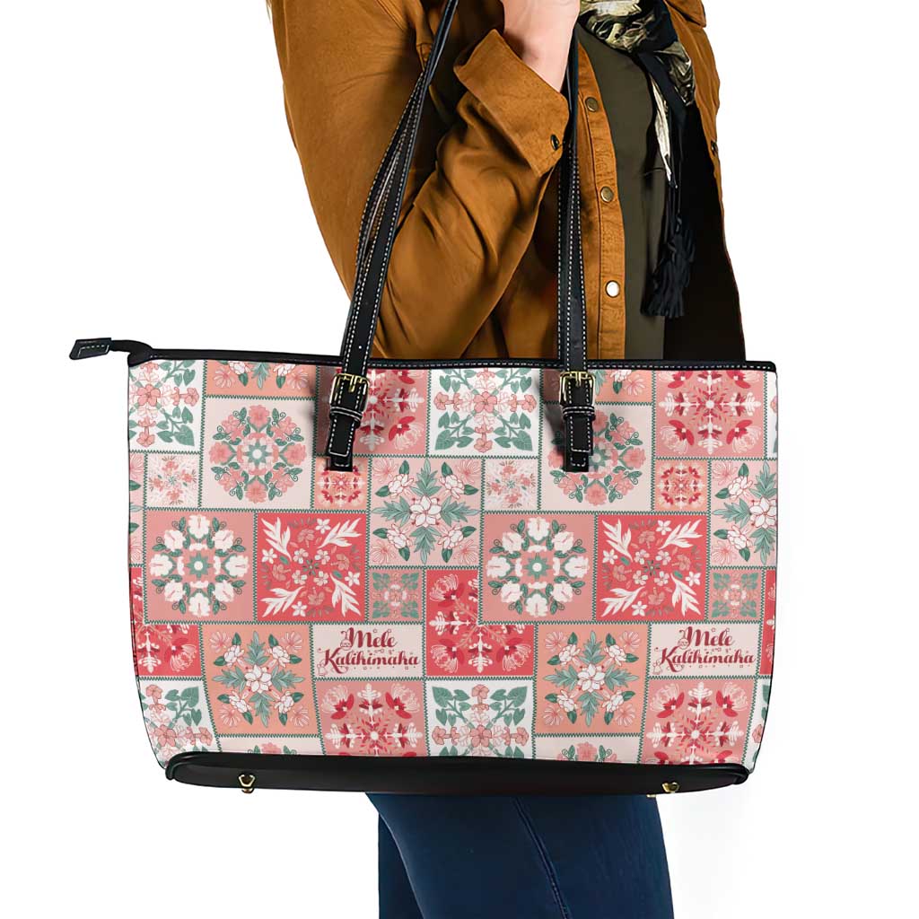 Mele Kalikimaka Hawaii Christmas Leather Tote Bag Ulaula Seamless Floral Motif LT9 - Polynesian Pride