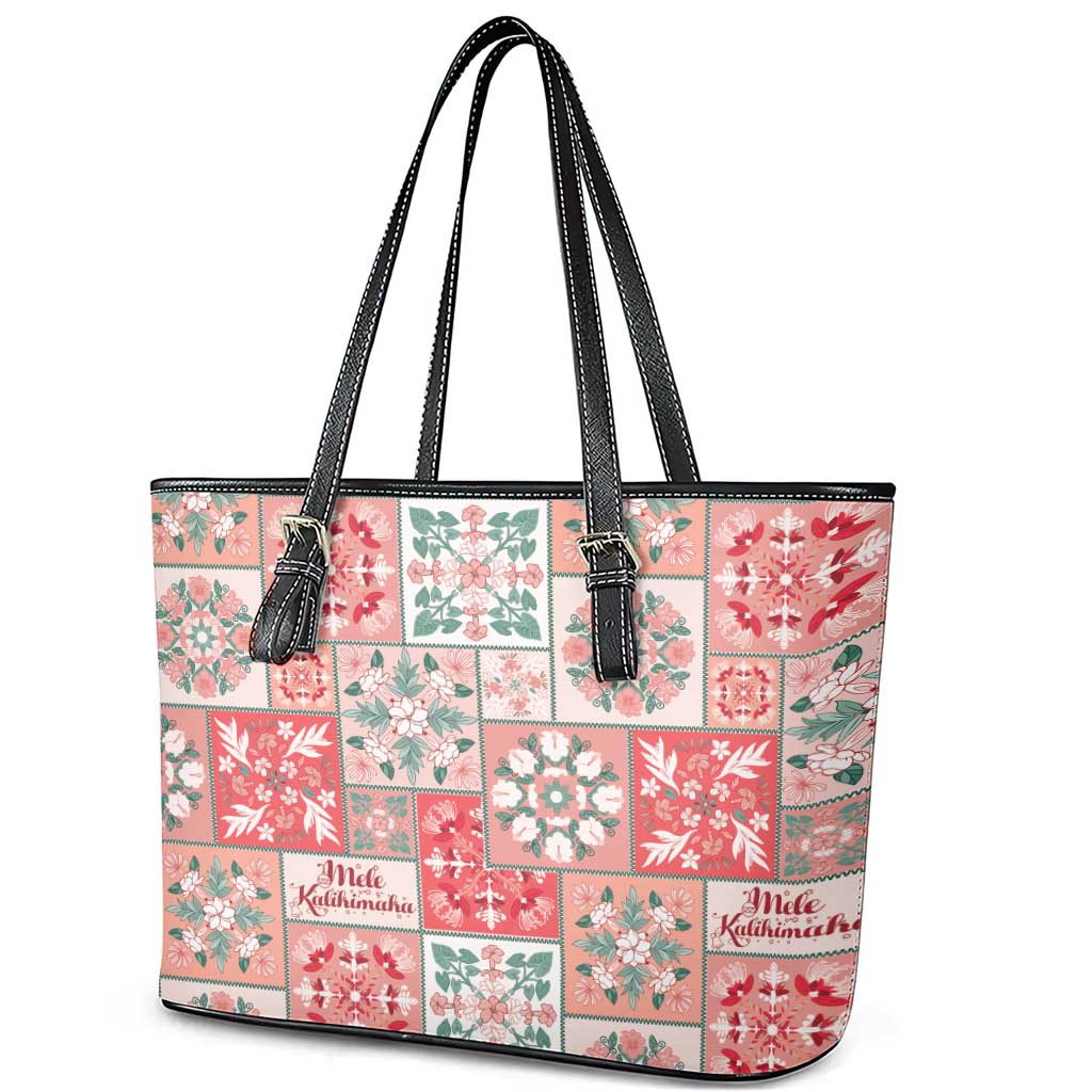 Mele Kalikimaka Hawaii Christmas Leather Tote Bag Ulaula Seamless Floral Motif LT9 - Polynesian Pride