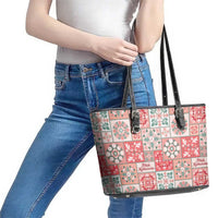 Mele Kalikimaka Hawaii Christmas Leather Tote Bag Ulaula Seamless Floral Motif LT9 - Polynesian Pride
