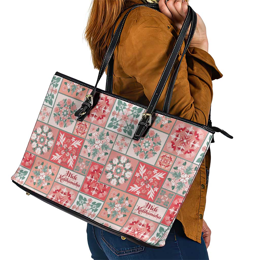 Mele Kalikimaka Hawaii Christmas Leather Tote Bag Ulaula Seamless Floral Motif LT9 - Polynesian Pride