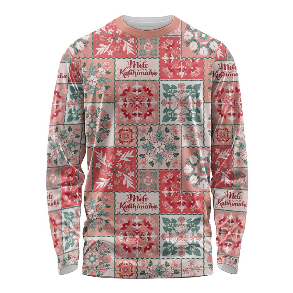 Mele Kalikimaka Hawaii Christmas Long Sleeve Shirt Ulaula Seamless Floral Motif LT9 Unisex Red - Polynesian Pride
