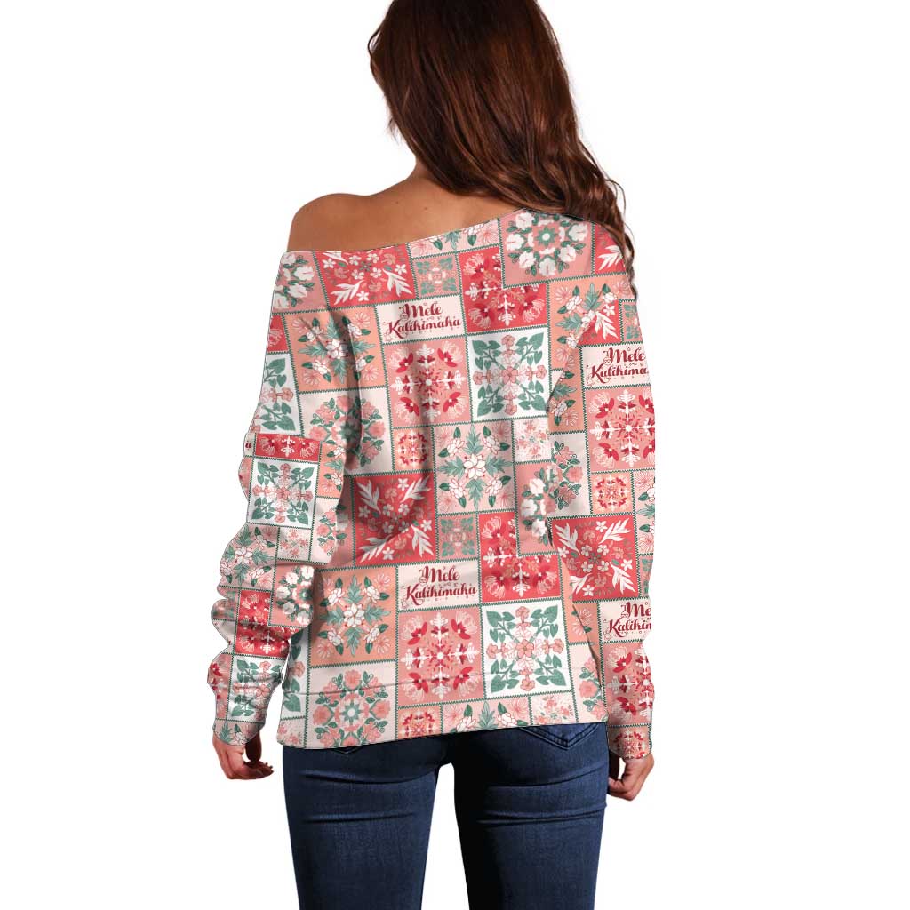 Mele Kalikimaka Hawaii Christmas Off Shoulder Sweater Ulaula Seamless Floral Motif - Polynesian Pride