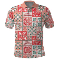 Mele Kalikimaka Hawaii Christmas Polo Shirt Ulaula Seamless Floral Motif - Polynesian Pride