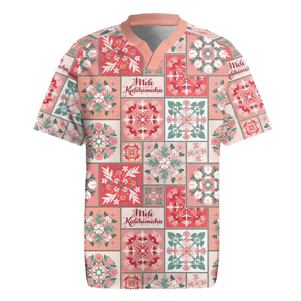 Mele Kalikimaka Hawaii Christmas Rugby Jersey Ulaula Seamless Floral Motif - Polynesian Pride