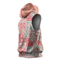 Mele Kalikimaka Hawaii Christmas Sleeveless Hoodie Ulaula Seamless Floral Motif - Polynesian Pride