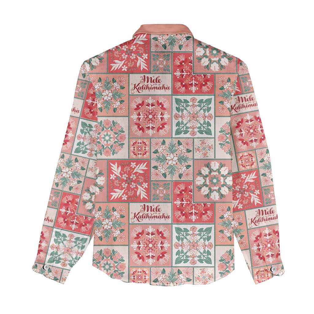 Mele Kalikimaka Hawaii Christmas Women Casual Shirt Ulaula Seamless Floral Motif - Polynesian Pride