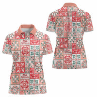Mele Kalikimaka Hawaii Christmas Women Polo Shirt Ulaula Seamless Floral Motif - Polynesian Pride