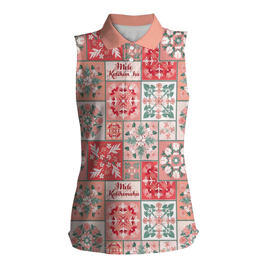 Mele Kalikimaka Hawaii Christmas Women Sleeveless Polo Shirt Ulaula Seamless Floral Motif - Polynesian Pride