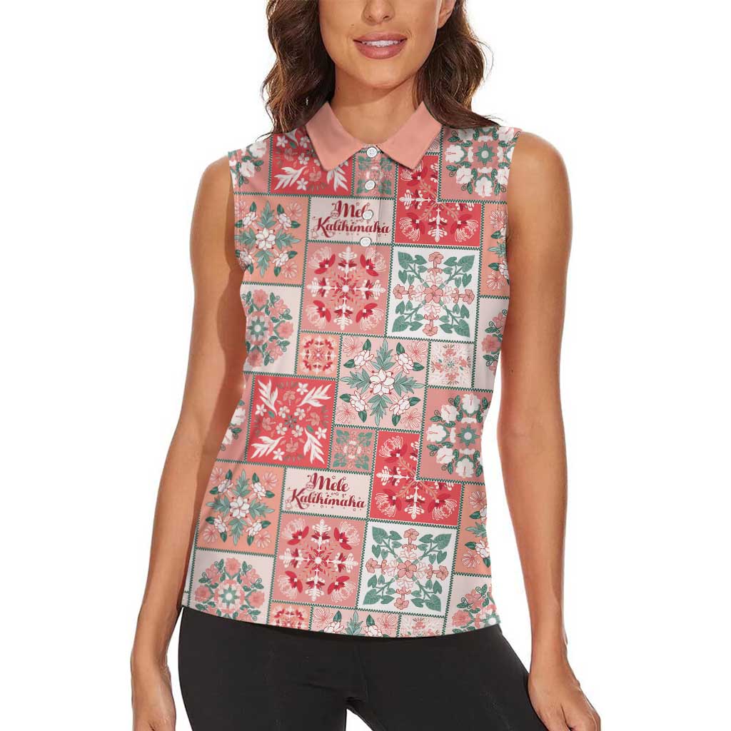 Mele Kalikimaka Hawaii Christmas Women Sleeveless Polo Shirt Ulaula Seamless Floral Motif - Polynesian Pride