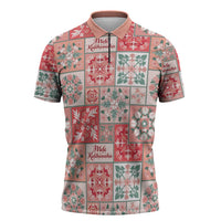 Mele Kalikimaka Hawaii Christmas Zipper Polo Shirt Ulaula Seamless Floral Motif - Polynesian Pride
