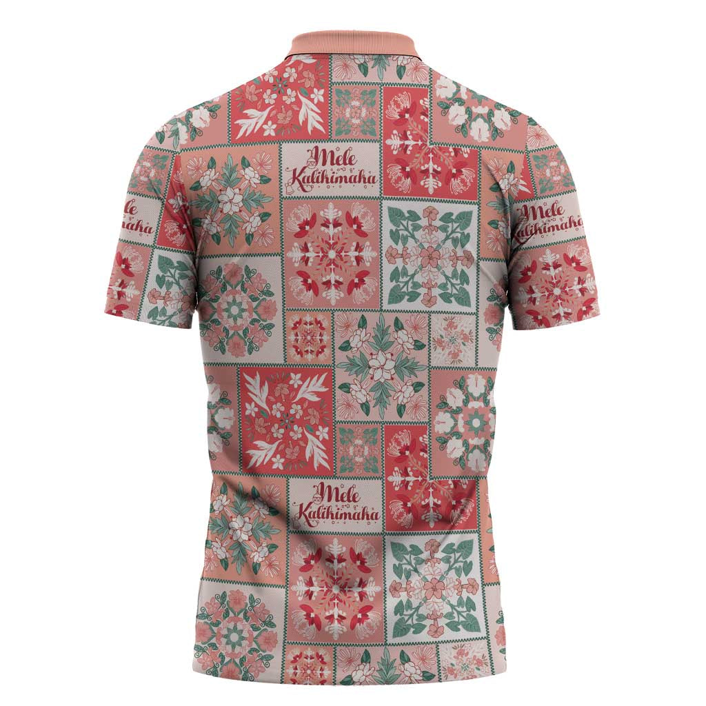 Mele Kalikimaka Hawaii Christmas Zipper Polo Shirt Ulaula Seamless Floral Motif - Polynesian Pride