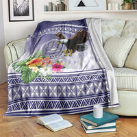 American Samoa Bald Eagle Blanket Polynesian Tropical Flowers LT9 Blue - Polynesian Pride