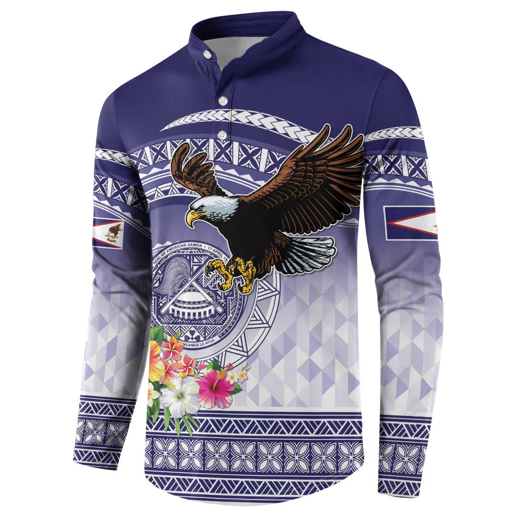American Samoa Bald Eagle Button Sweatshirt Polynesian Tropical Flowers