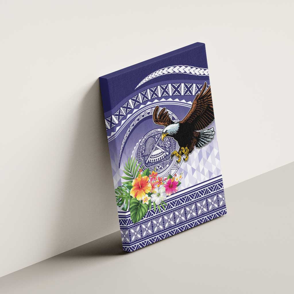 American Samoa Bald Eagle Canvas Wall Art Polynesian Tropical Flowers