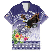 American Samoa Bald Eagle Family Matching Short Sleeve Bodycon Dress and Hawaiian Shirt Polynesian Tropical Flowers