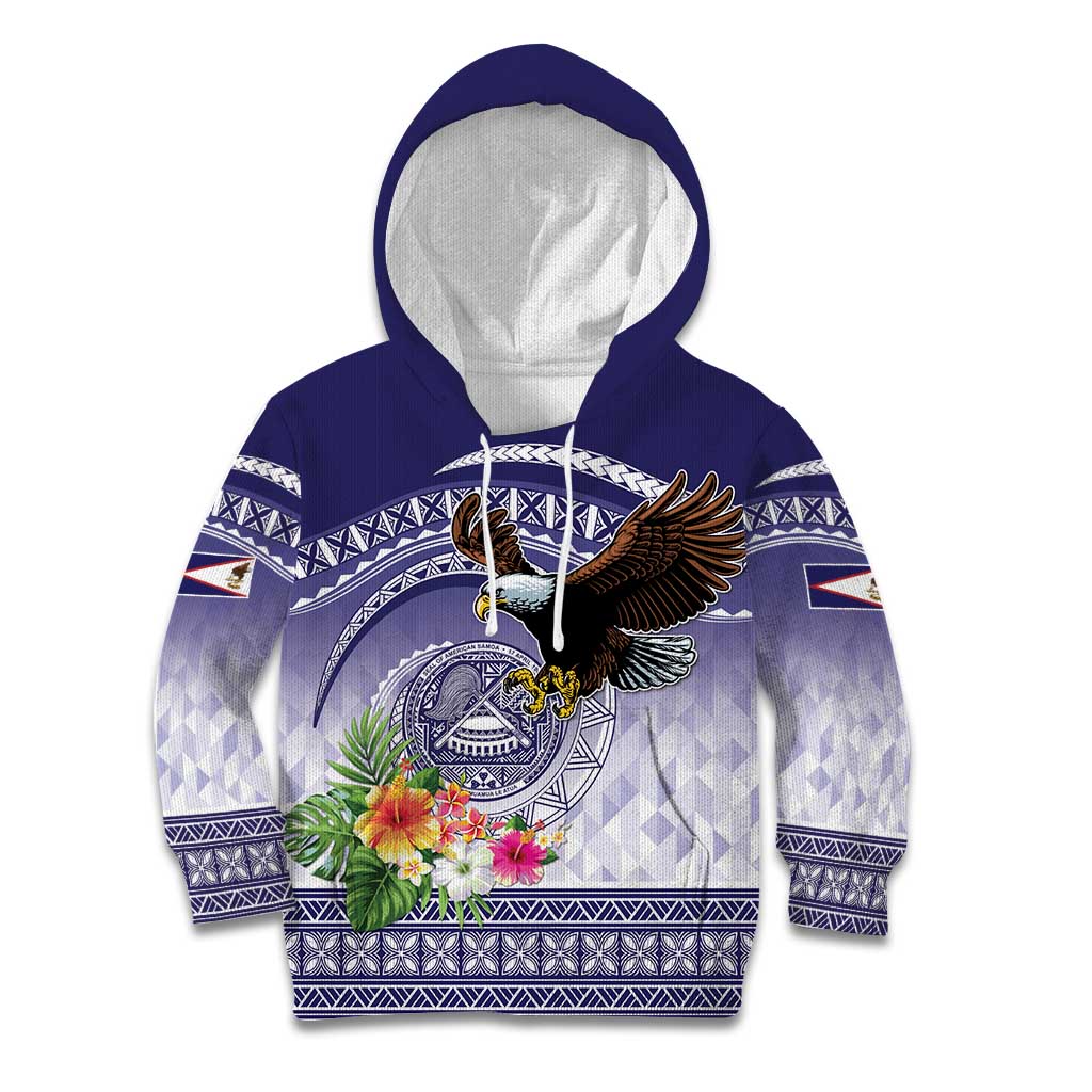 American Samoa Bald Eagle Kid Hoodie Polynesian Tropical Flowers