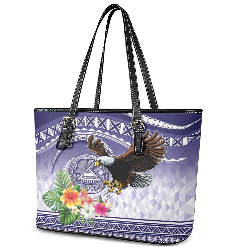 American Samoa Bald Eagle Leather Tote Bag Polynesian Tropical Flowers