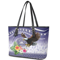 American Samoa Bald Eagle Leather Tote Bag Polynesian Tropical Flowers