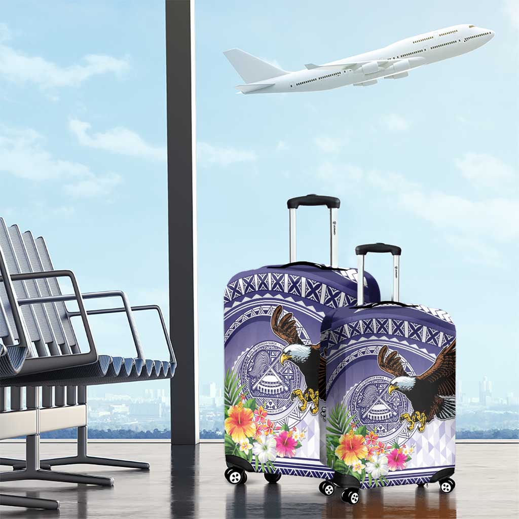 American Samoa Bald Eagle Luggage Cover Polynesian Tropical Flowers