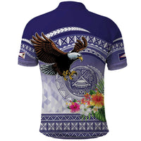 American Samoa Bald Eagle Polo Shirt Polynesian Tropical Flowers