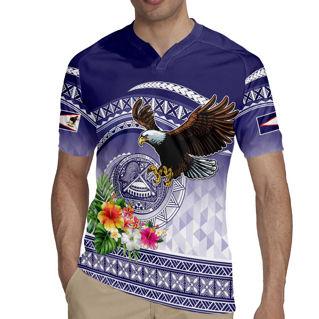 American Samoa Bald Eagle Rugby Jersey Polynesian Tropical Flowers LT9 - Polynesian Pride