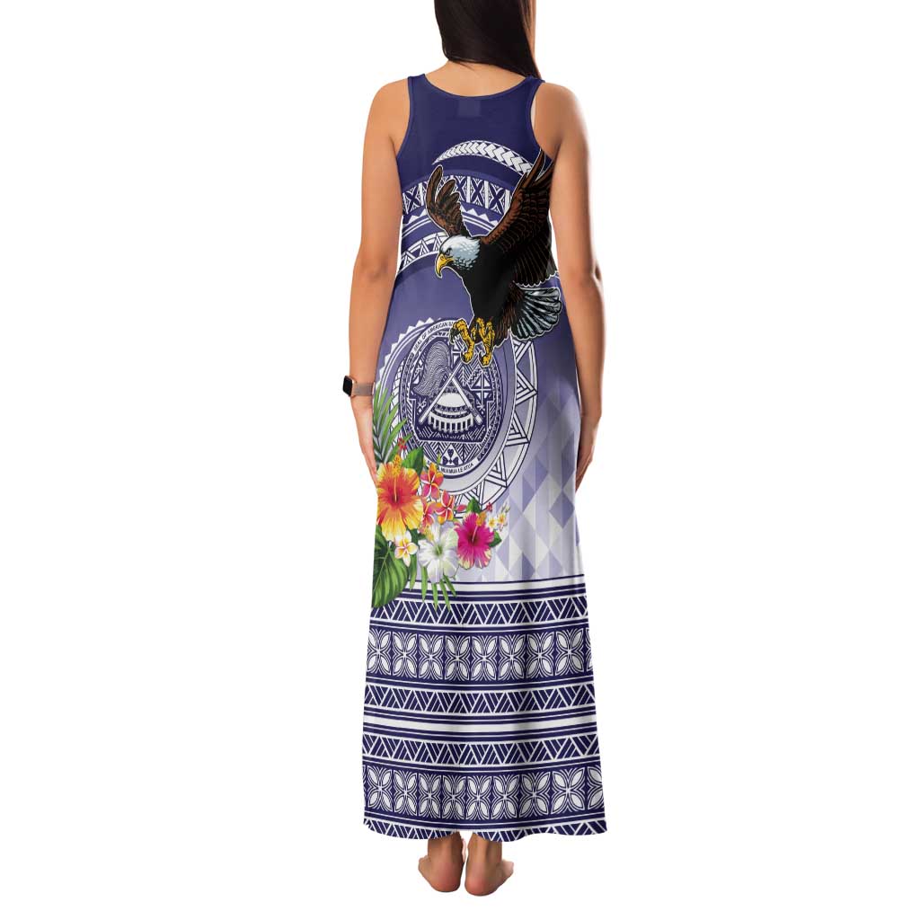 American Samoa Bald Eagle Tank Maxi Dress Polynesian Tropical Flowers