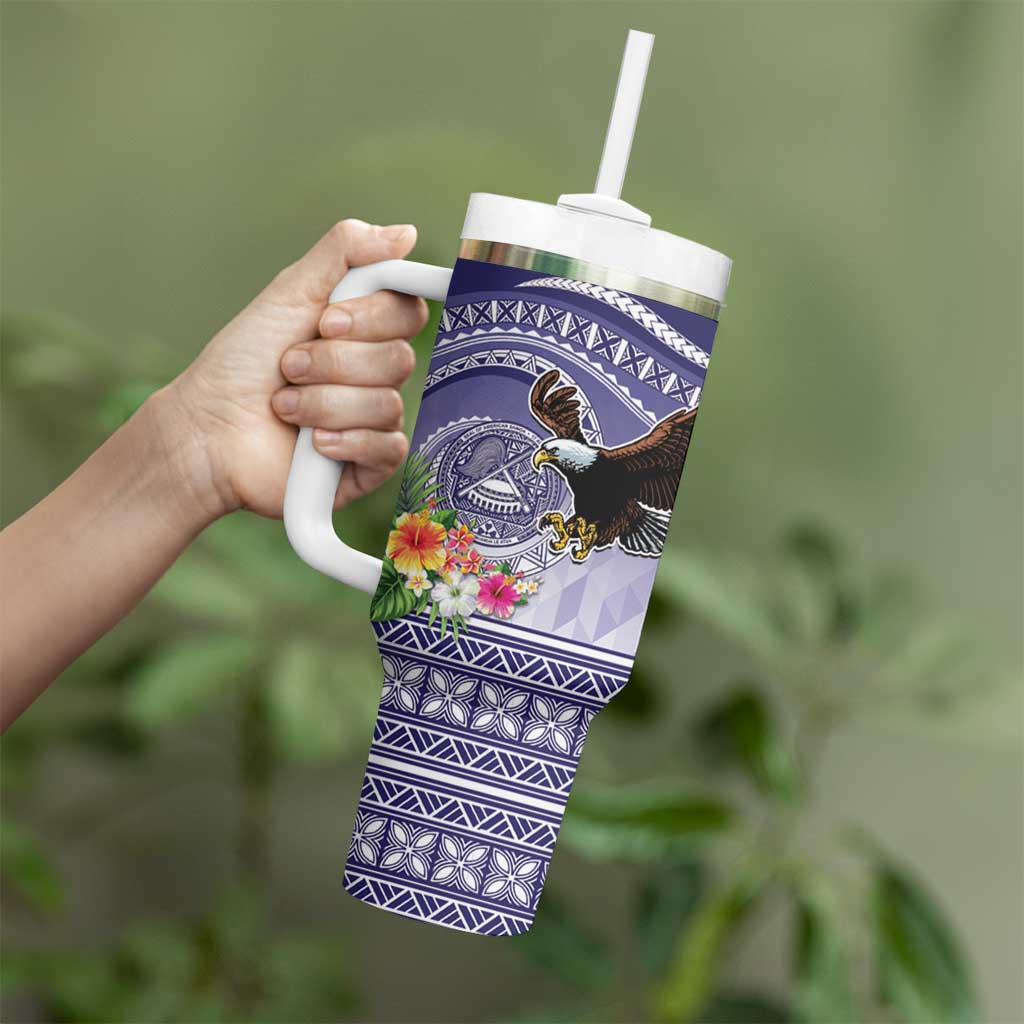 American Samoa Bald Eagle Tumbler With Handle Polynesian Tropical Flowers LT9 - Polynesian Pride