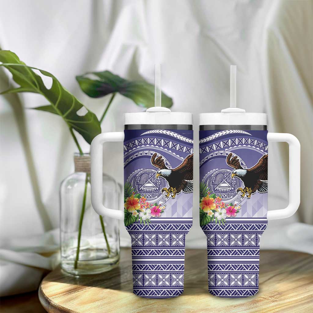 American Samoa Bald Eagle Tumbler With Handle Polynesian Tropical Flowers LT9 - Polynesian Pride