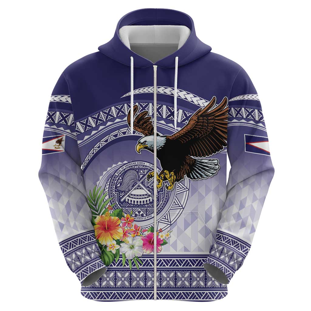 American Samoa Bald Eagle Zip Hoodie Polynesian Tropical Flowers